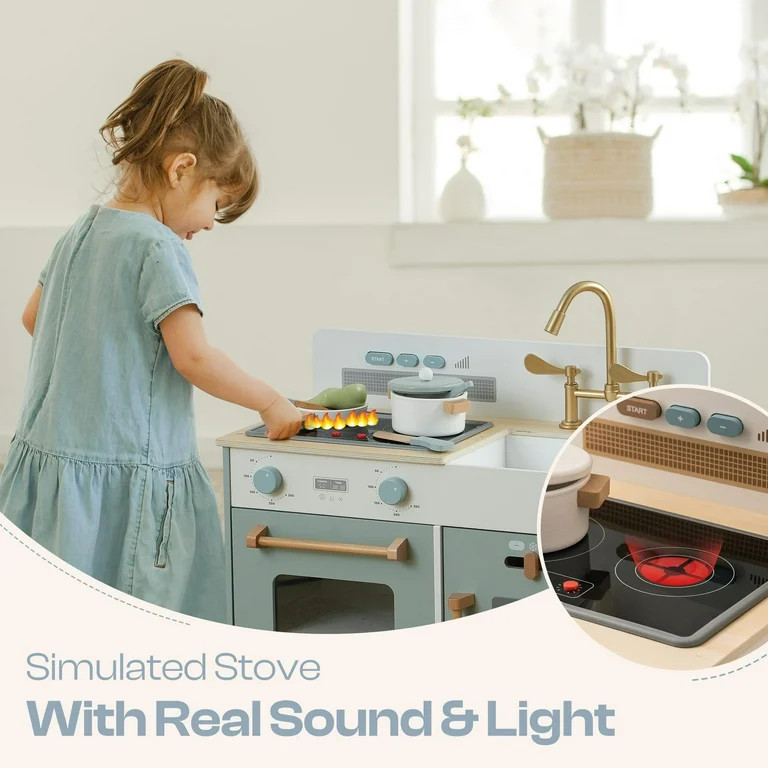 Robud Play Kitchen for Toddlers,Wooden Kids Play Kitchen Playset with Lights & Sounds/Ice Cube Di... | Walmart (US)
