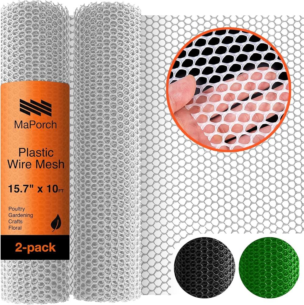 MAPORCH Plastic Wire Mesh Fence 15.7IN x 10FT Roll, 2-Pack White - Ideal for Poultry, Dogs, Rabbi... | Amazon (US)