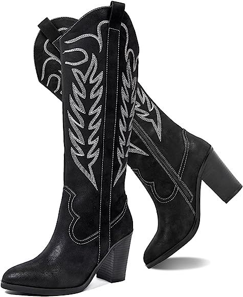ANYANAMZ Women's Cowboy Knee High Boots, Western Boots Cowgirl Boots for Women, Pointed Toe Chunk... | Amazon (US)