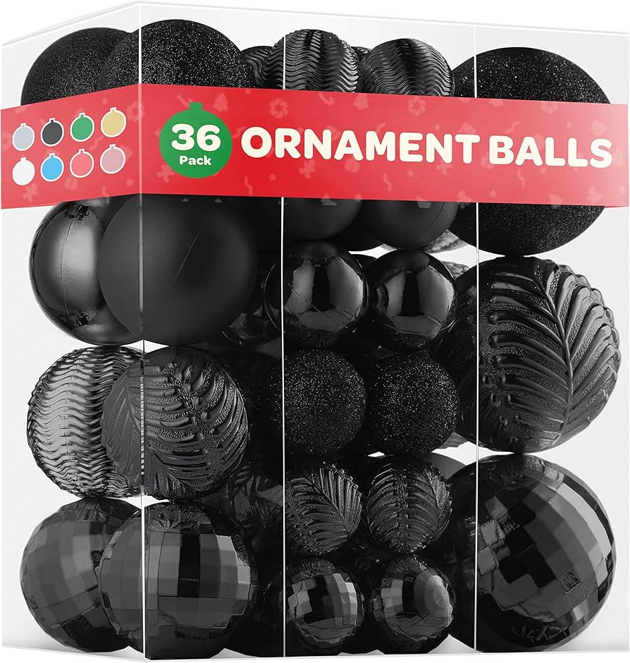 Christmas Ornaments Set of 36 - Beautiful [Black] Christmas Tree Decorations Ornaments Set - 6 St... | Amazon (US)