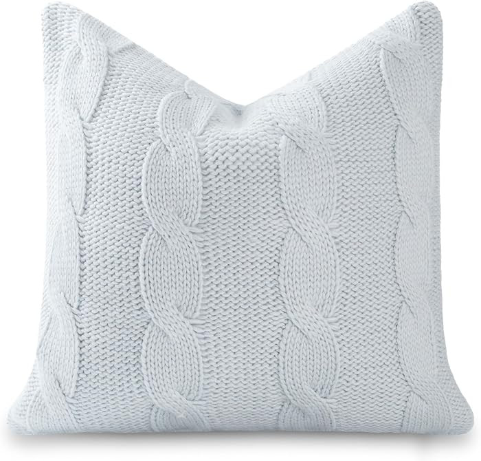 Hofdeco Premium Merino Wool Cable Knit Throw Pillow Cover, 20x20, Blue | Amazon (US)
