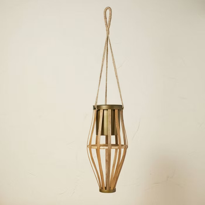 14.5" x 6.5" Metal/Rattan Hanging Planter Natural - Opalhouse™ designed with Jungalow™ | Target
