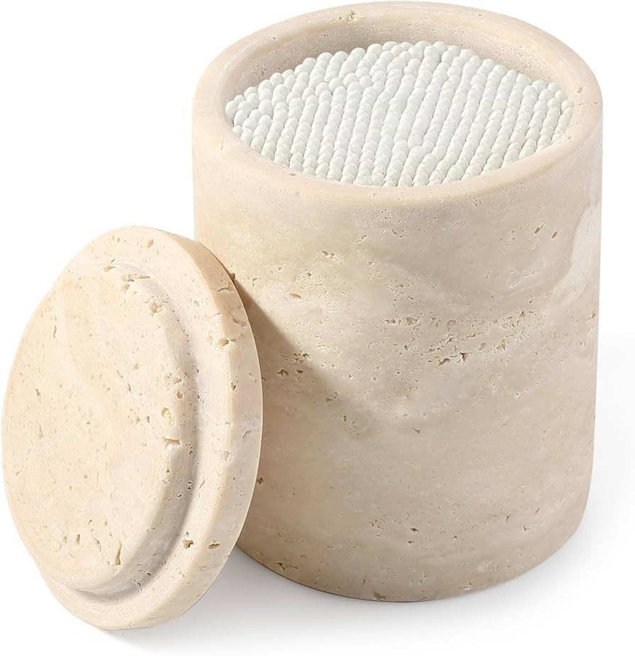 Marble Qtip Holder, Travertine Bathroom Accessories Toothbrush Holder with Lid for Cotton Swabs,C... | Amazon (US)