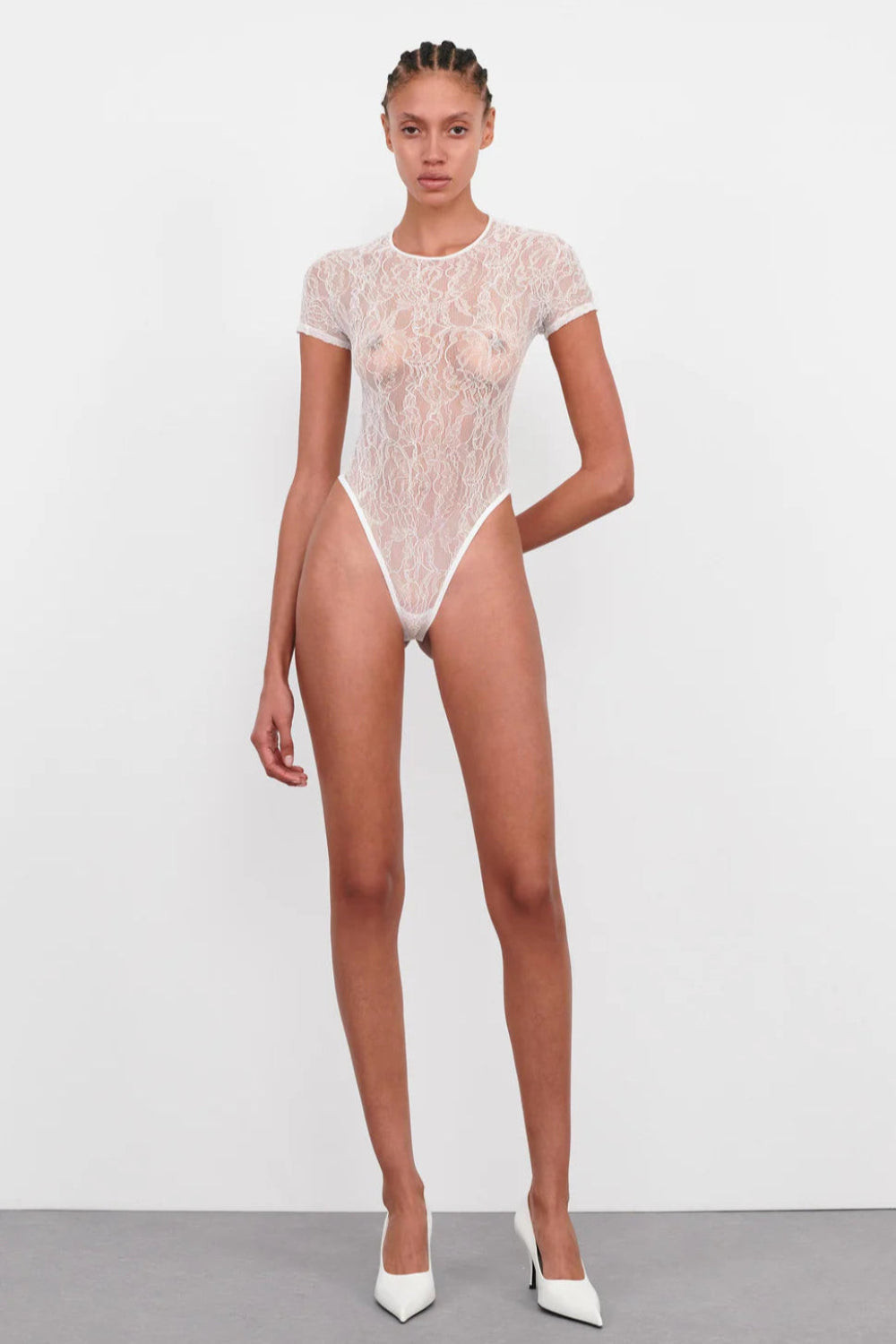 Lace Cap Sleeve Bodysuit White | Curio