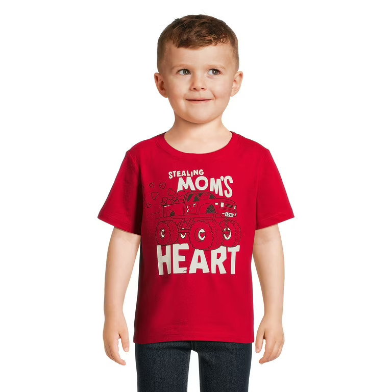 Wonder Nation Valentine's Day Toddler Short Sleeve Graphic Tee, Sizes 12M-5T | Walmart (US)