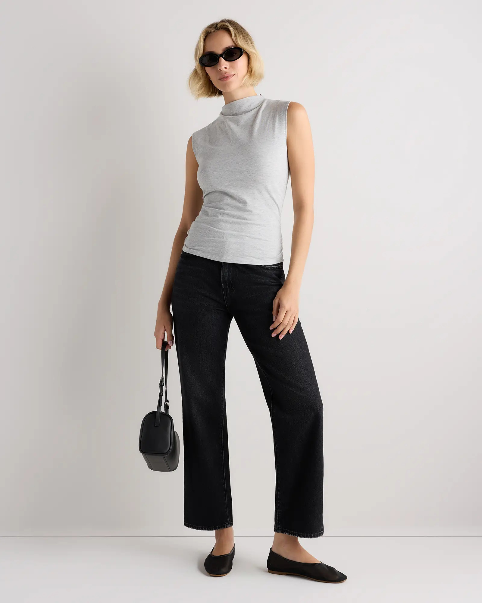 Stretch Cotton Jersey Sleeveless Mock Neck Top in Heather Grey | Quince
