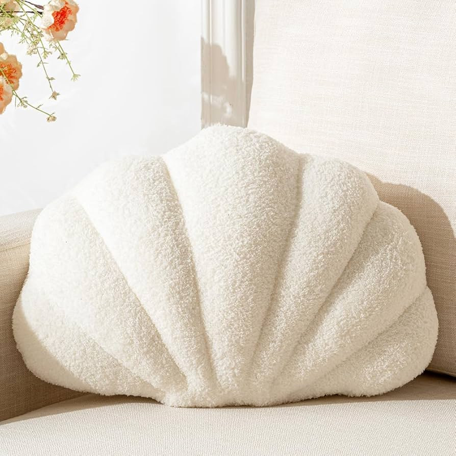 Seashell Throw Pillows Shell Shaped Pillow White Sea Shell Pillows for Bed Seashell Decorative Pi... | Amazon (US)