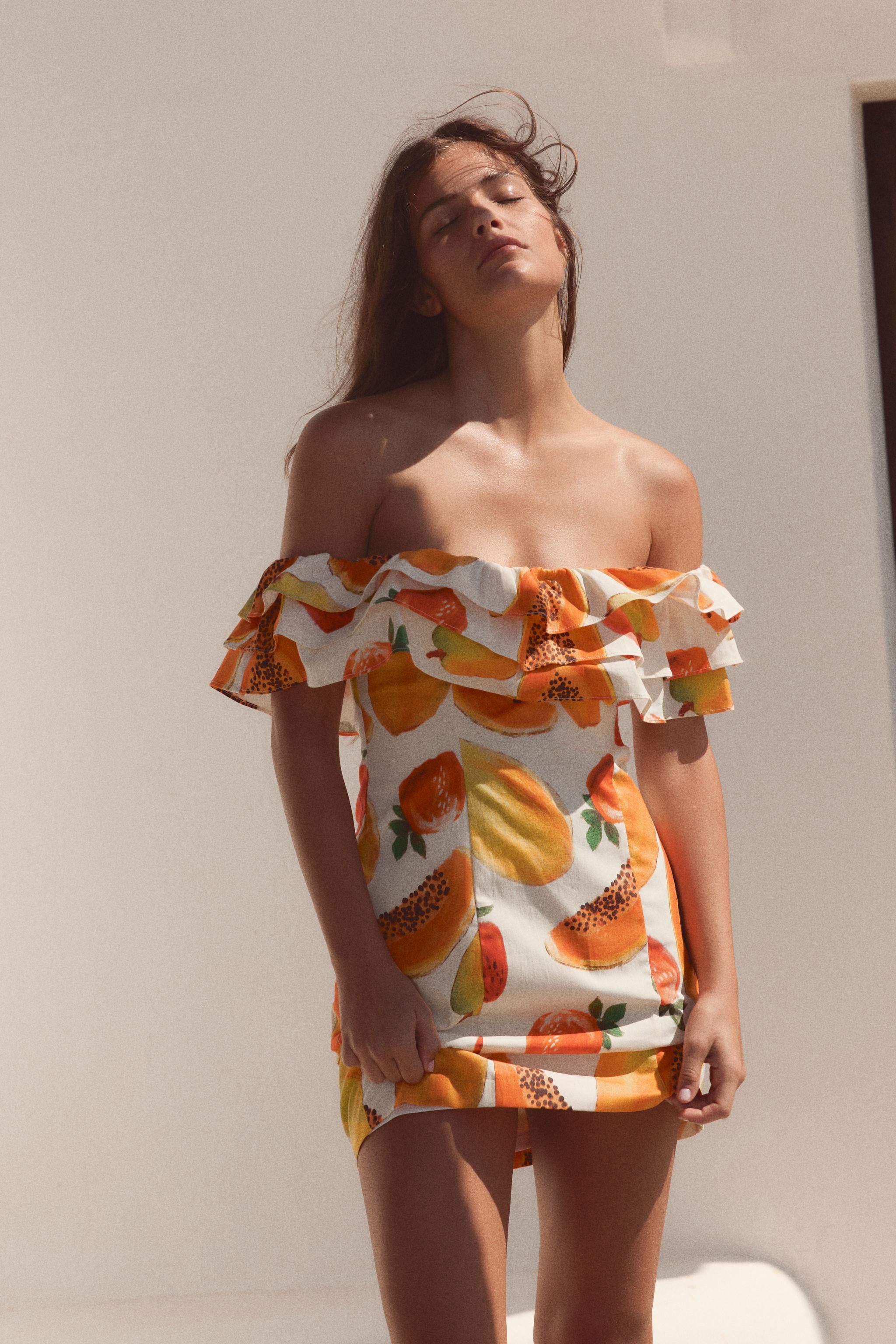 FRUIT PRINT RUFFLED MINI DRESS | Zara US