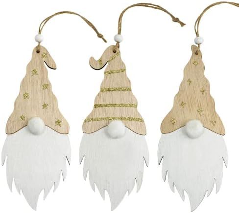 Wooden Gnome Christmas Tree Ornaments - Set of 3 - Wooden Gnome Hanging Ornament - Rustic Xmas De... | Amazon (US)