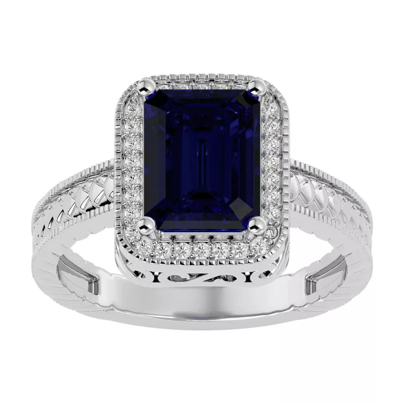 2 3/4 Carat Emerald Shape Gemstone and Diamond Ring In Sterling Silver | Belk