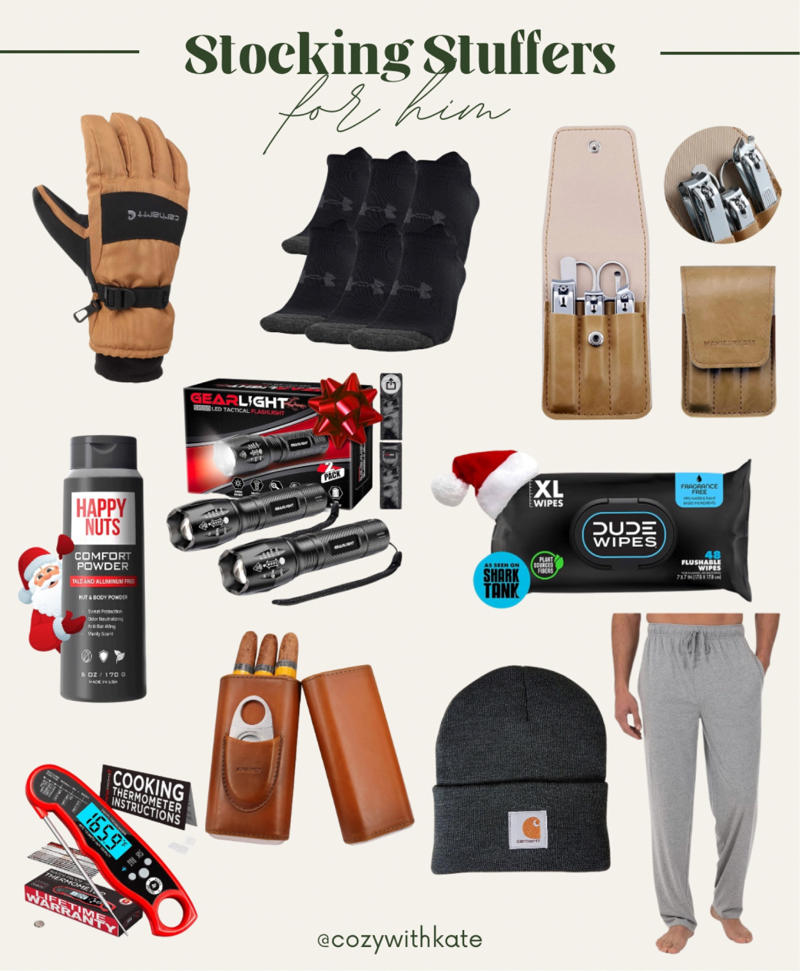 Stocking stuffers for him! All on Amazon & under $30! 

Happy nuts | carhartt | flashlight | stocking stuffers | gift guide for him | sweats | meat thermometer | dude wipes | nail kit | socks | under armor | 

#LTKfindsunder50 #LTKGiftGuide #LTKmens