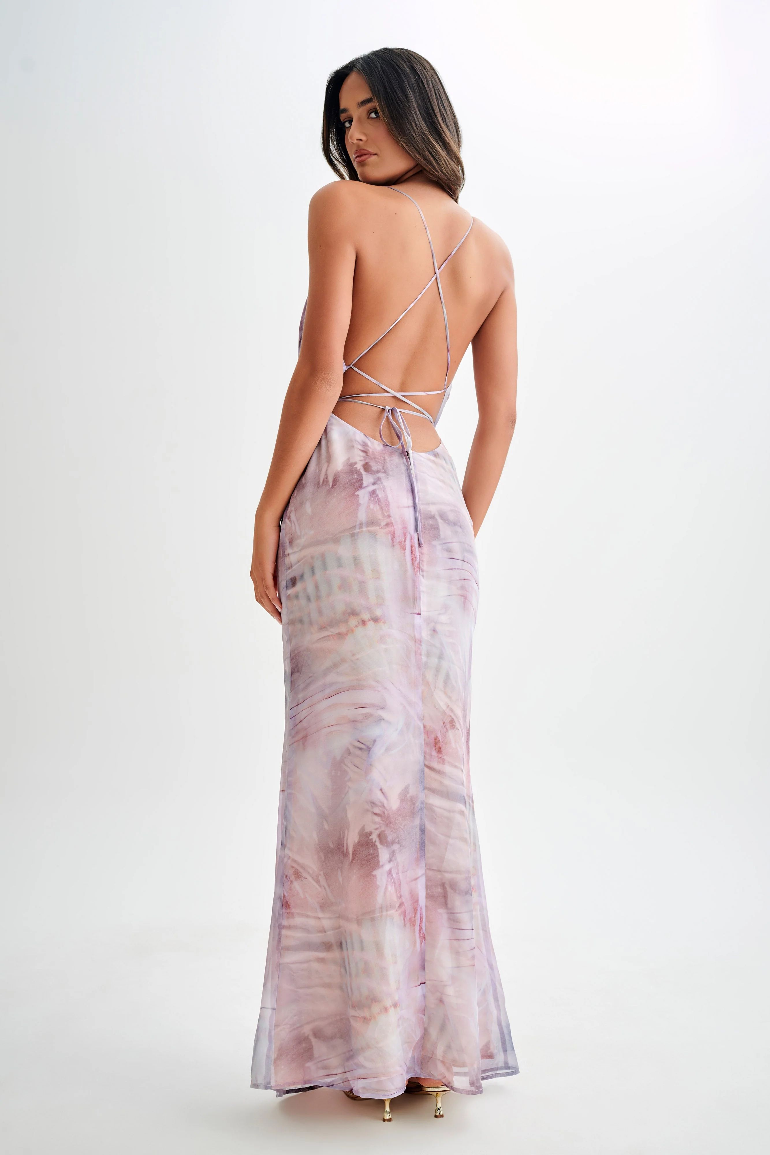 Attina Cowl Chiffon Maxi Dress - Mermaid Shell Print | MESHKI US