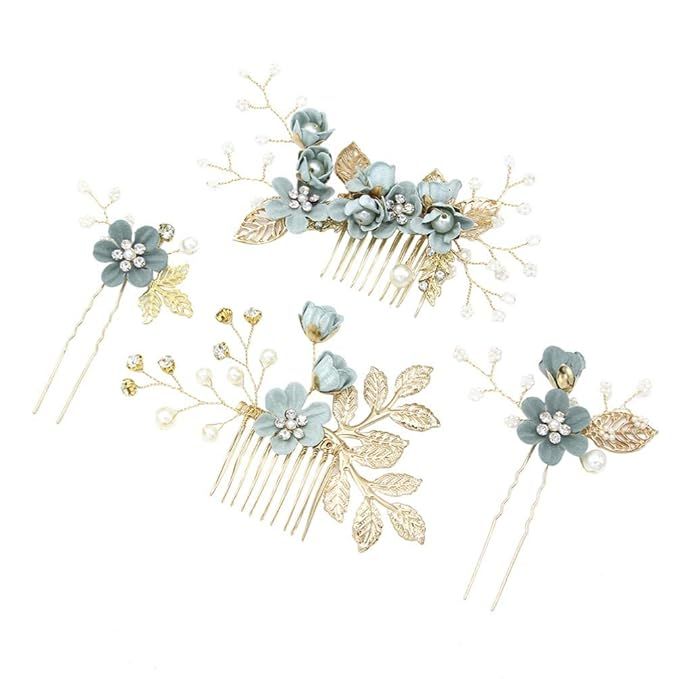 NUOBESTY 4Pcs Wedding Hair Clip Comb Handmade Bridal Hair Clip Pearl Floral Leaf Hair Accessories... | Amazon (US)