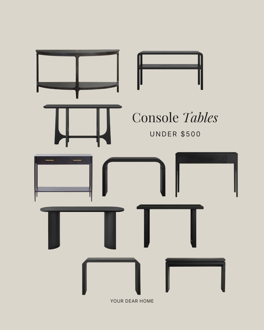 Here are some black console tables I always use in my designs. These are under $500, perfect for you if you're on a budget!  

 #LTKHome