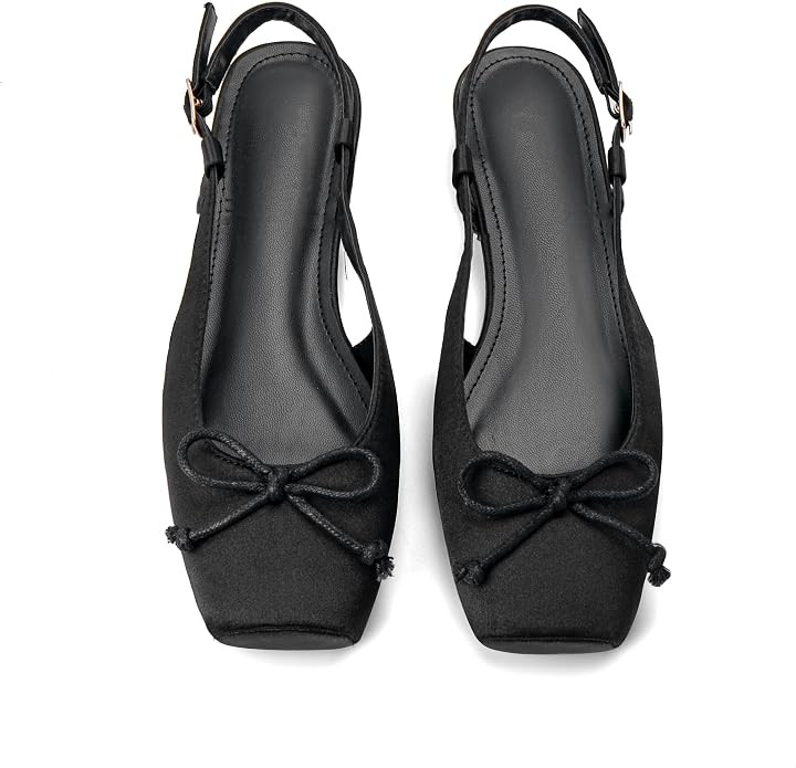Women's Ballet Flats Slingbacks Square Toe Bow Knit Dressy Flat Shoes with Ankle Buckles Satin | Amazon (US)