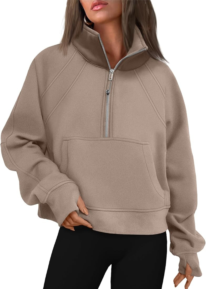 Trendy Queen Womens Half Zip Cropped Pullover Sweatshirts Fleece Quarter Zipper Hoodies Winter Cl... | Amazon (US)