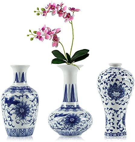Amazon.com: Bigsee Small Blue and White Vase Classical Ceramic Vases Set of 3, Blue and White Por... | Amazon (US)