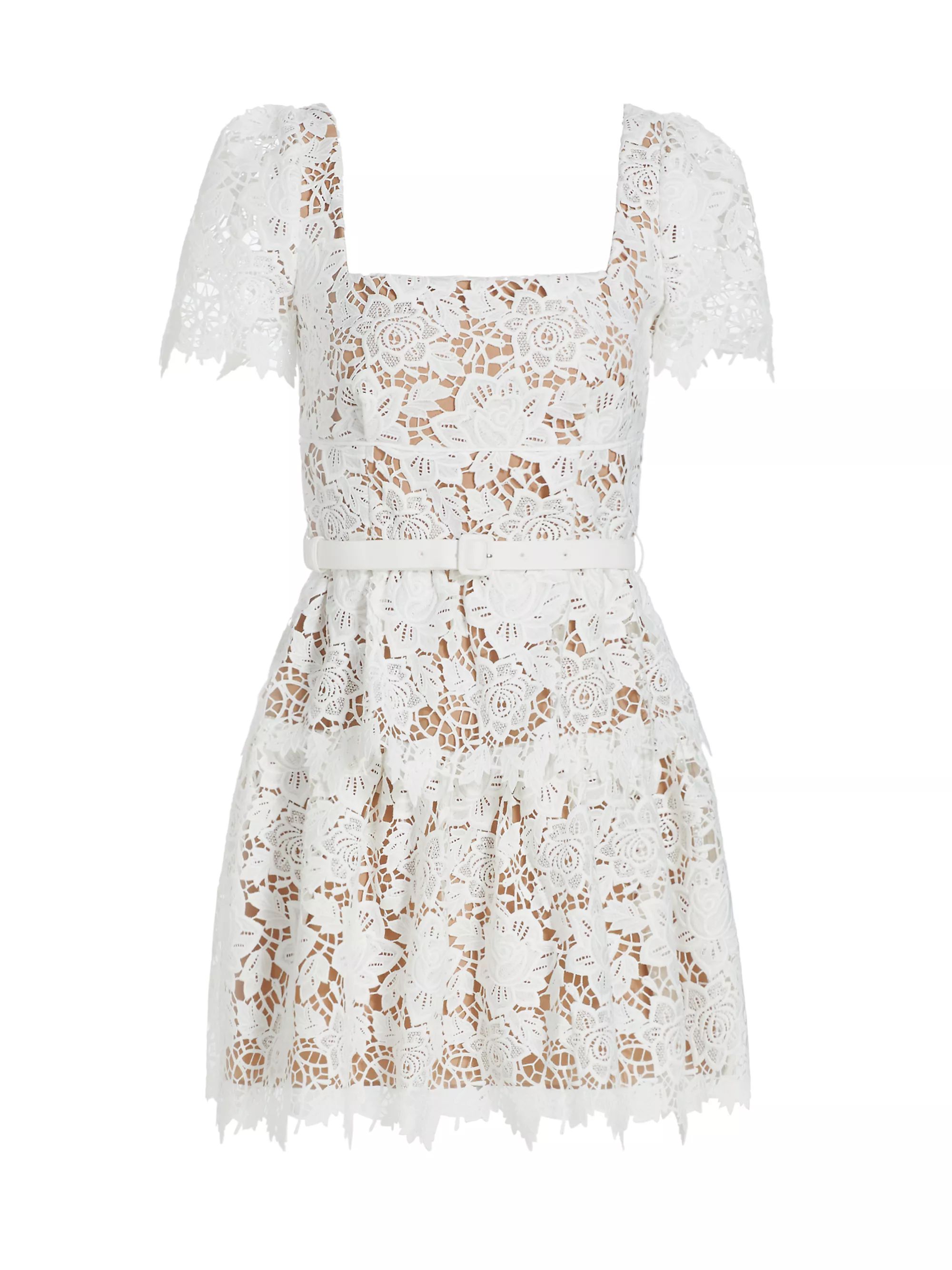 Belted Guipure Lace Minidress | Saks Fifth Avenue