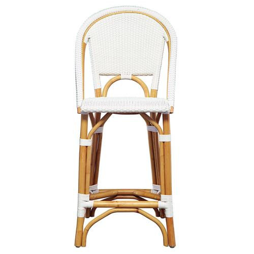 Leo Coastal Beach Natural Rattan White Woven Resin Counter Stool | Kathy Kuo Home
