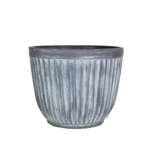 PRIVATE BRAND UNBRANDED 14 in. Dia Weathered Galvanized Gray Composite Outdoor Grooved Planter PC... | The Home Depot