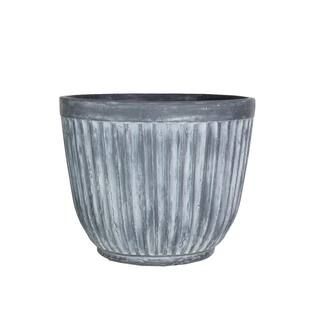 14 in. Dia Weathered Galvanized Gray Composite Outdoor Grooved Planter | The Home Depot