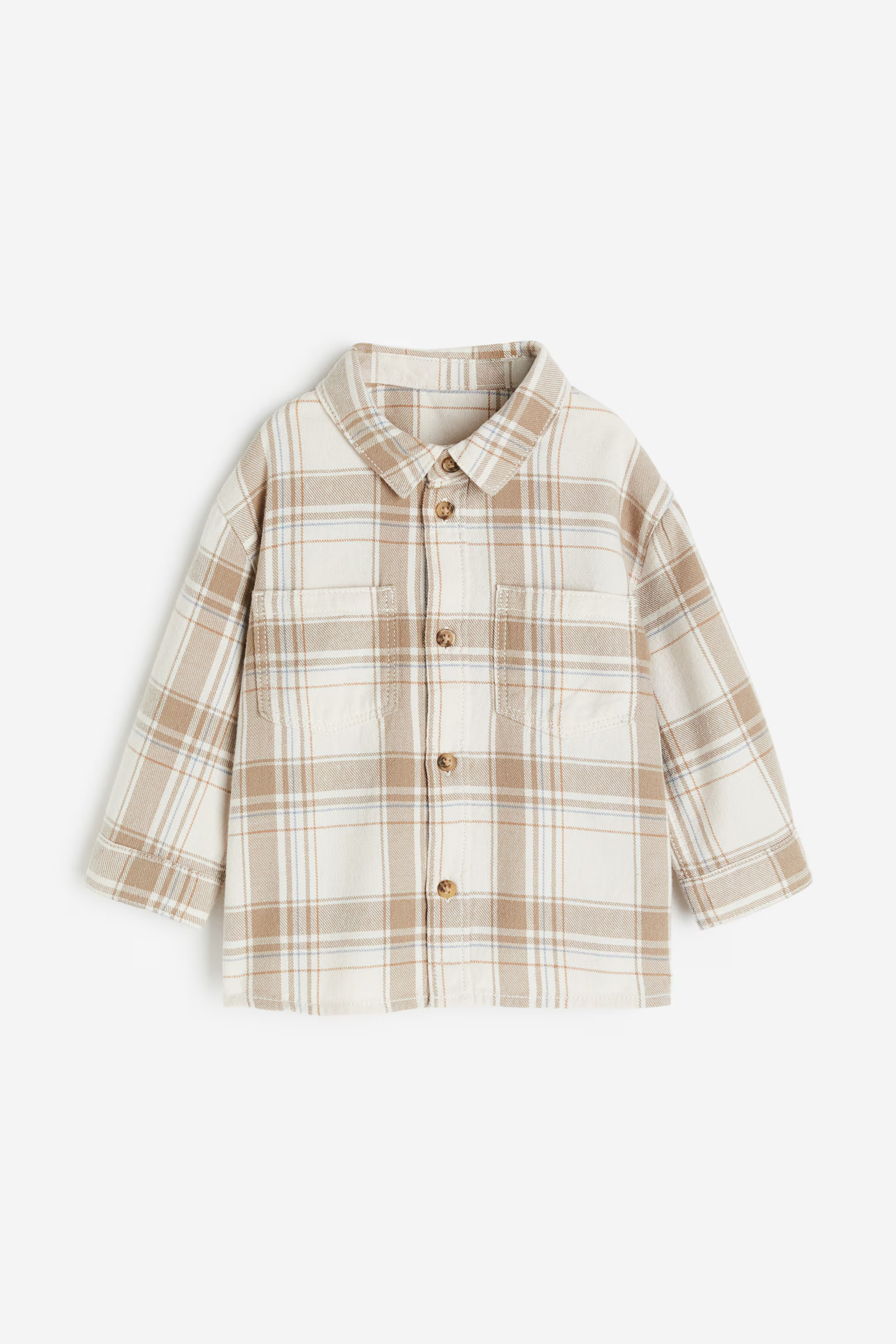 Cotton Flannel Shirt - Long sleeve - Regular length - Beige/checked - Kids | H&M US | H&M (US + CA)