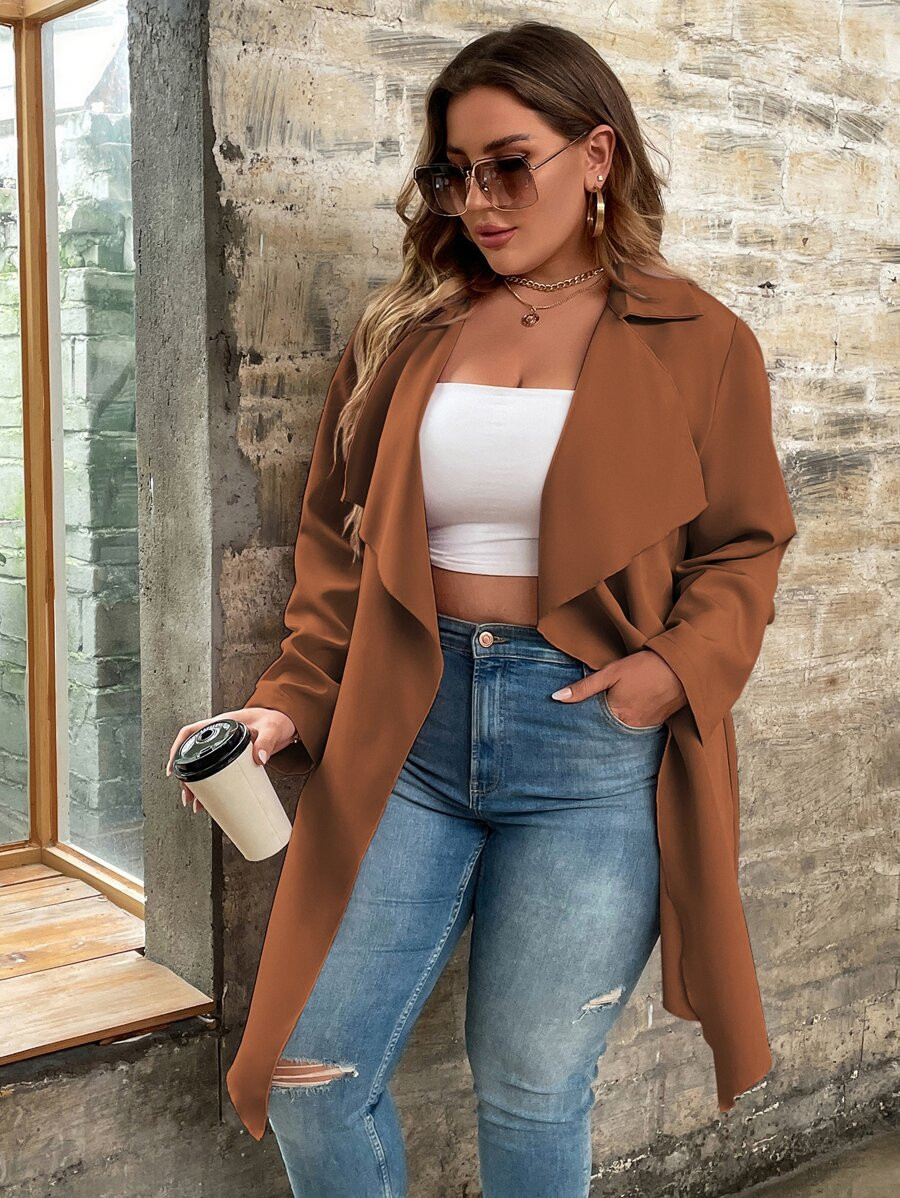 Plus Waterfall Collar Belted Coat SKU: sf2208021784218681(1000+ Reviews)$22.49$21.37Join for an E... | SHEIN