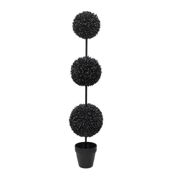 My Texas House Halloween Artificial 3-Ball Topiary, Black, 4' | Walmart (US)