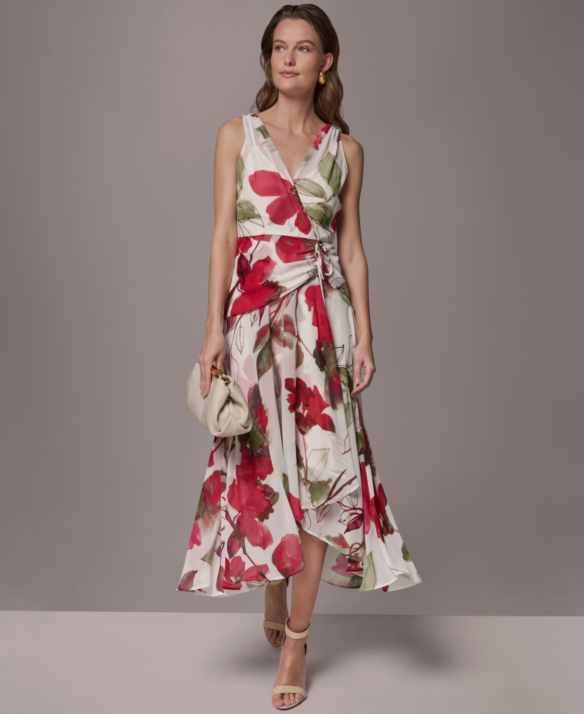 Donna Karan New York Women's Floral Faux Wrap Midi Dress - Azalea Multi | Macy's