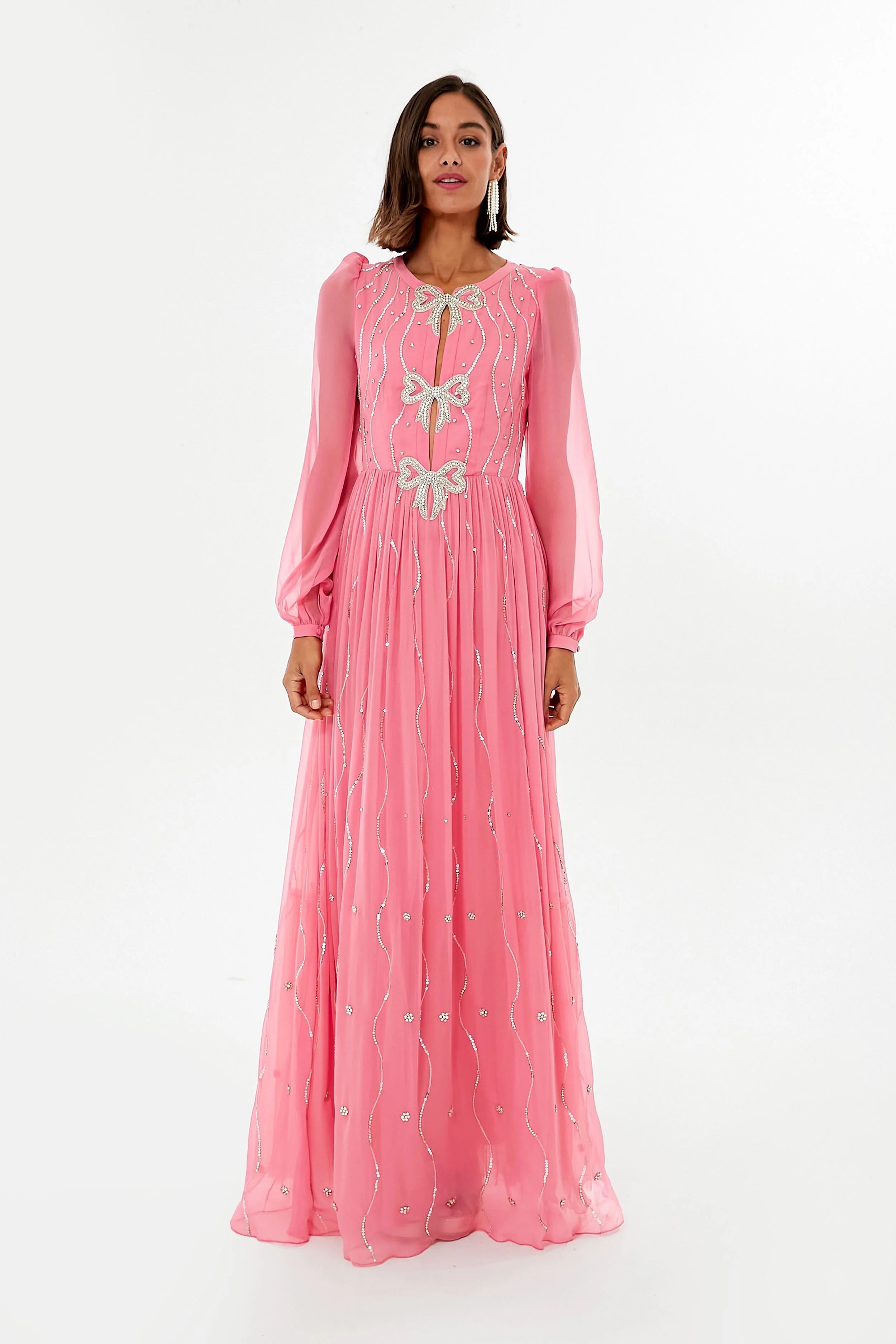 Valentine Pink Camille Bows Long-B Dress | Tuckernuck (US)