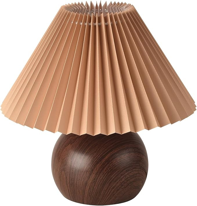 KUNJOULAM Retro Pleated Table Lamp, Modern Bedside Nightstand Lamp with Brown Shade, 5.9” Metal... | Amazon (US)