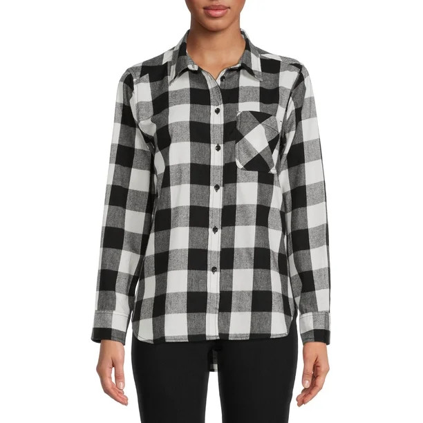 Time and Tru Women's Plaid Button Front Shirt - Walmart.com | Walmart (US)