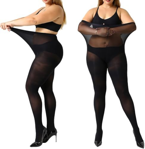 MANZI Women's 2 Pairs Control Top Pantyhose High Waist Plus Size Tights Ultra-Soft | Amazon (US)