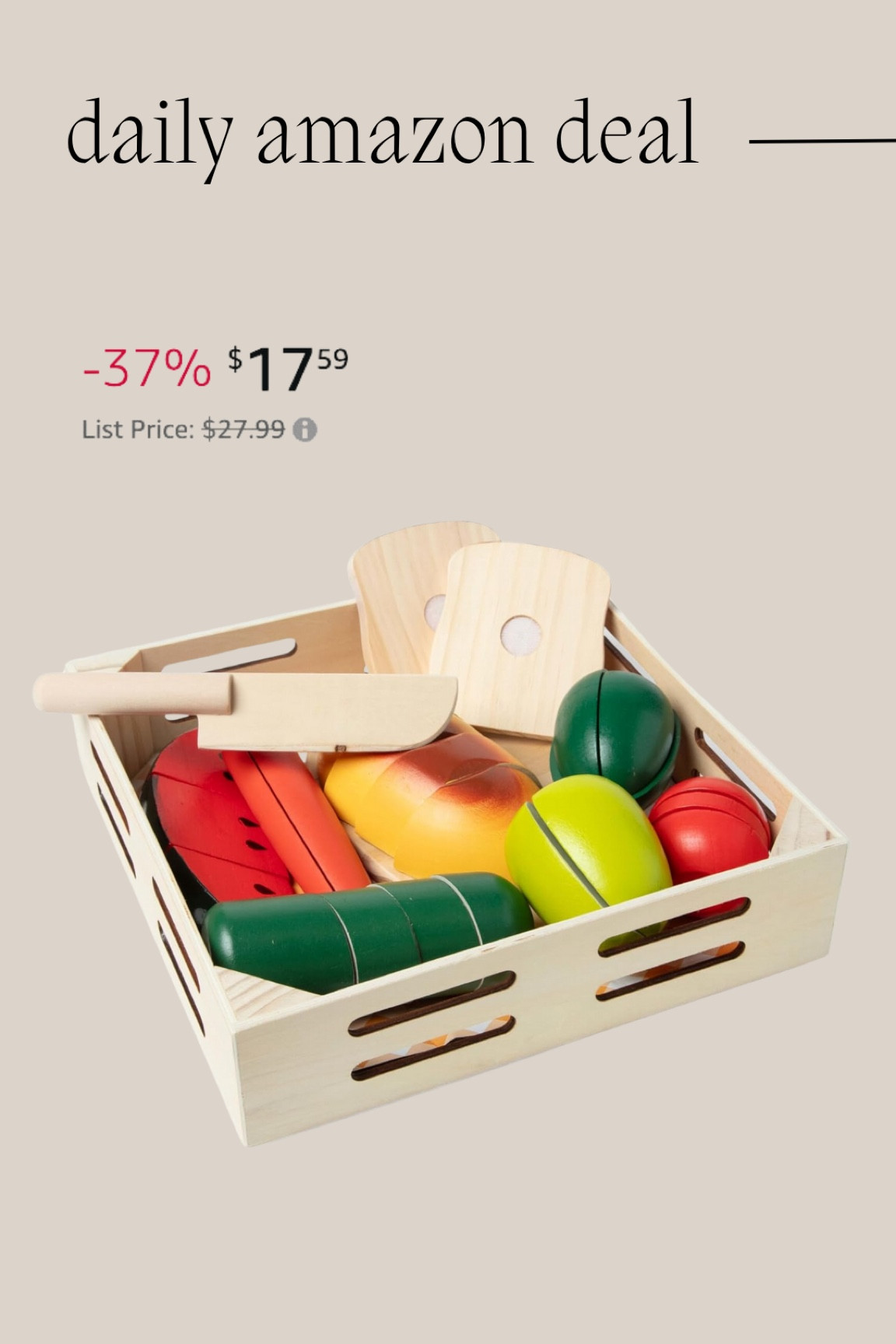 Daily Amazon deal: wooden play food with cutting board 

A great way for your little ones to learn how to cut safely! 

#LTKSaleAlert #LTKFamily #LTKKids