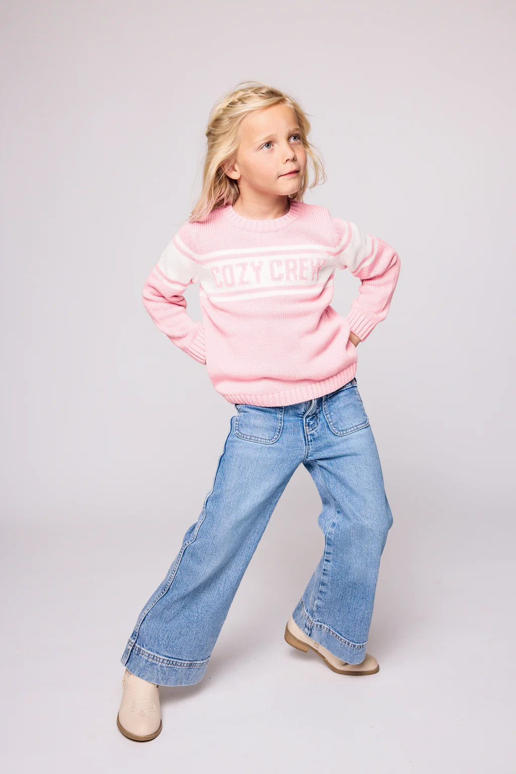 Duffield Lane x Northern Classics Kids Cozy Crew Neck Sweater in Light Pink | Duffield Lane