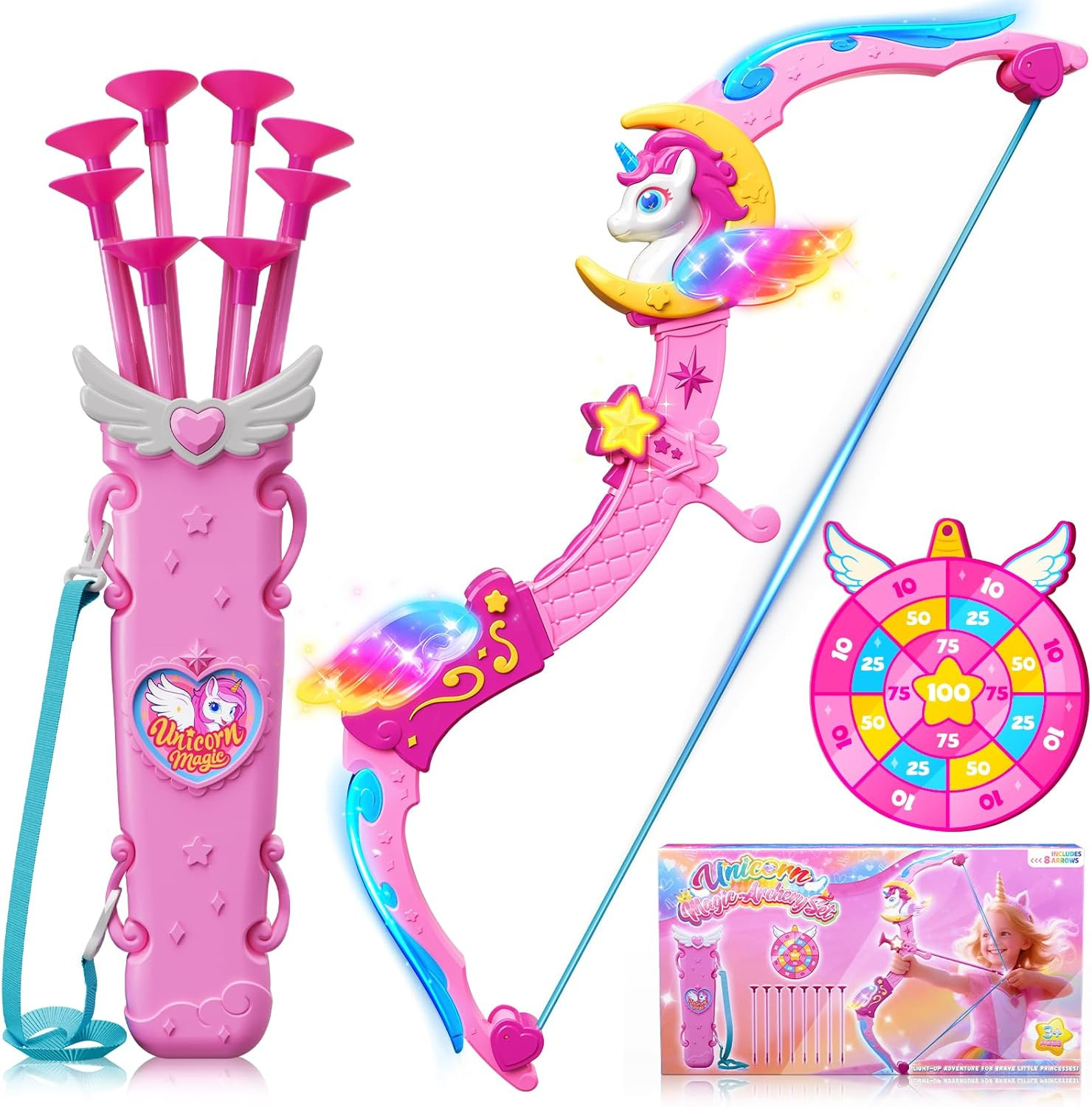 Unicorn Toys for Girls Ages 3-12, 6 Magic Lights BowArrow(Unicorn Horn, Wings, Star, Upper & Lowe... | Amazon (US)