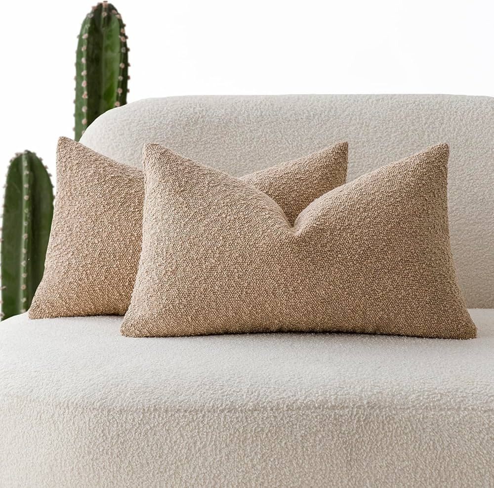 Amazon.com: Foindtower Pack of 2 Textured Boucle Throw Pillow Covers Accent Solid Lumbar Pillow C... | Amazon (US)