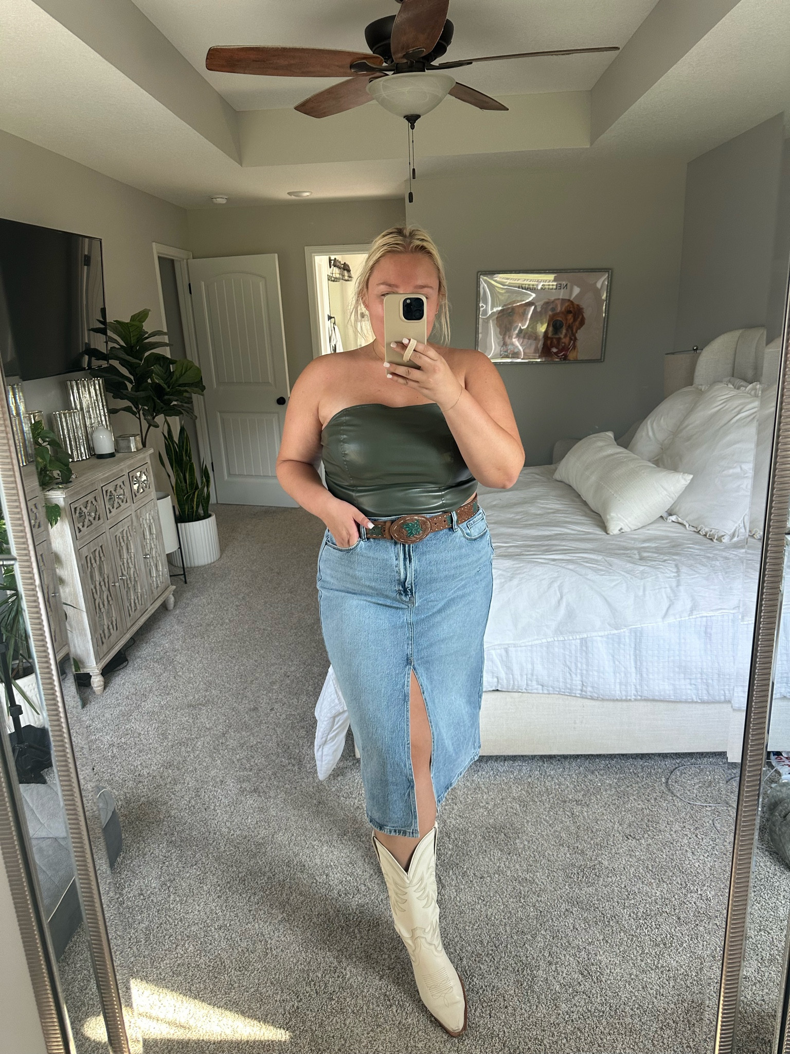 Fall concert outfit inspo with denim skirt and cowboy boots!! Xxl in top and 16/17 in skirt!

#LTKstyletip #LTKcurves #LTKshoecrush