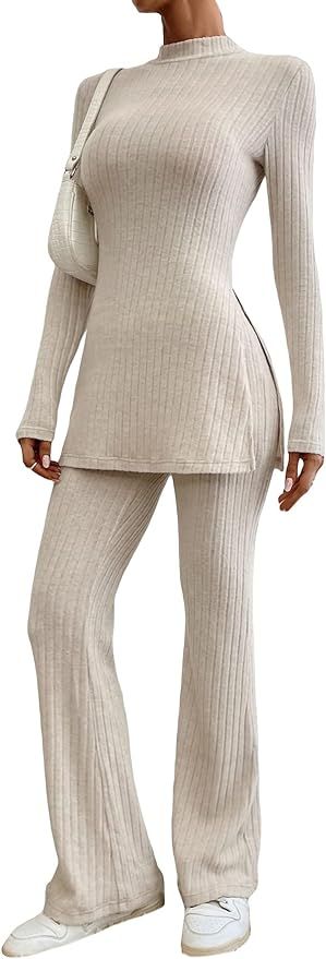 MakeMeChic Women's Pajama Set Loungewear Set Long Sleeve Tops Flare Leg Pants Workout Sets Tracks... | Amazon (US)