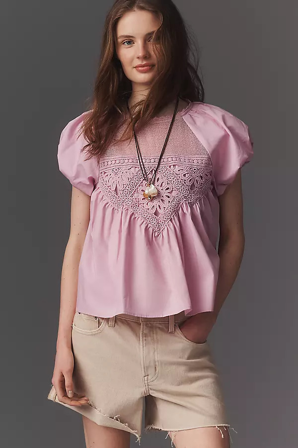 Puff-Sleeve Crochet Blouse | Anthropologie (US)