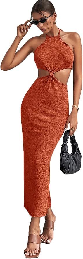 SOLY HUX Women's Cut Out Backless Halter Tie Back Sexy Dress | Amazon (US)