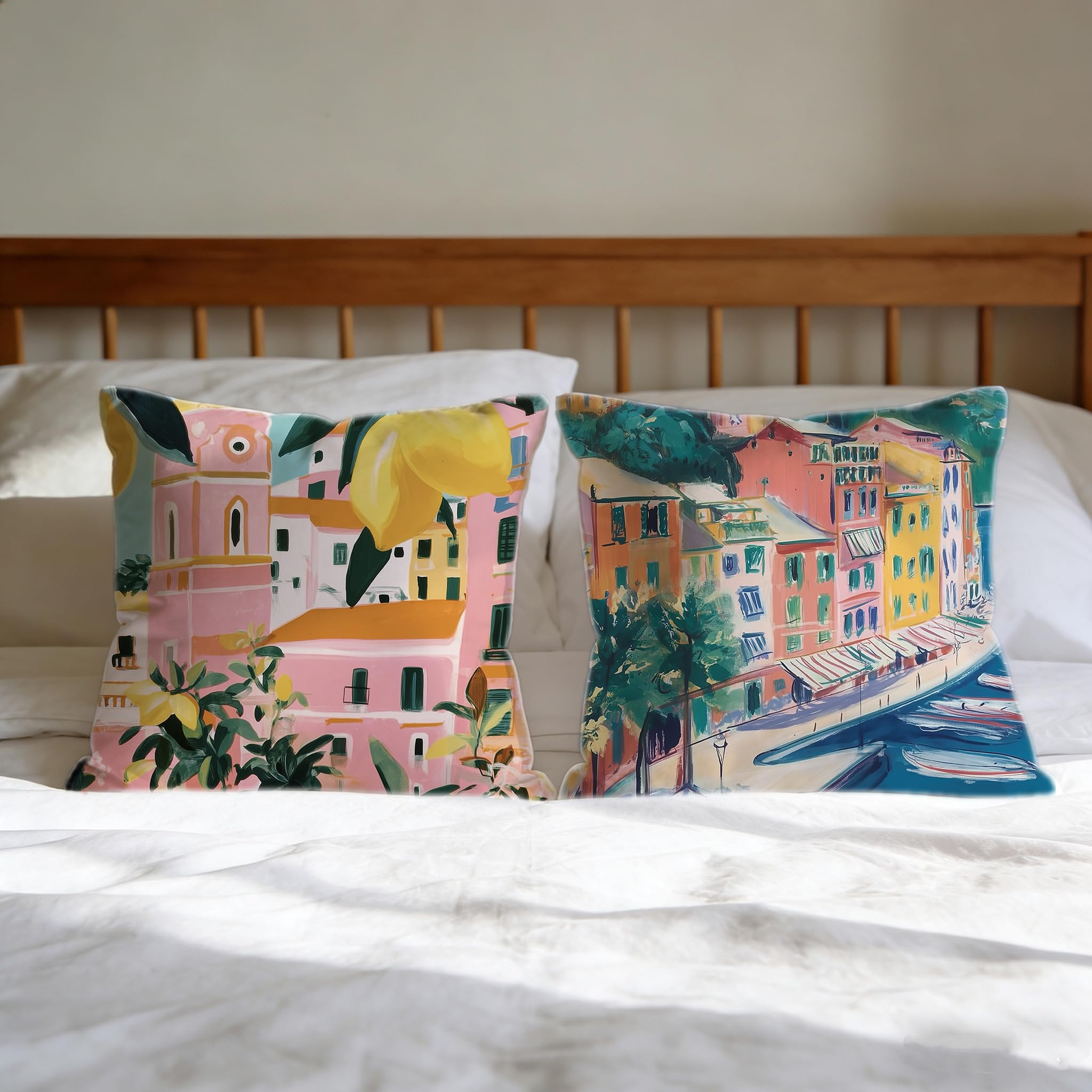 Amazon.com: AECDHR Mediterranean Landscape Pillow Covers 20x20 Set of 2, Coastal Italy Style Throw Pillow Covers, Colorful European Scenery Cushion Covers for Sofa Couch Bed Living Room Home Decor, Multicolor : Home & Kitchen | Amazon (US)