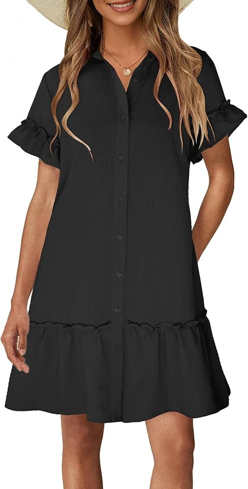 CCTOO Women's Summer Dresses Casual V Neck Button Down 3/4 Sleeve Floral Print Loose Flowy Shirt ... | Amazon (US)