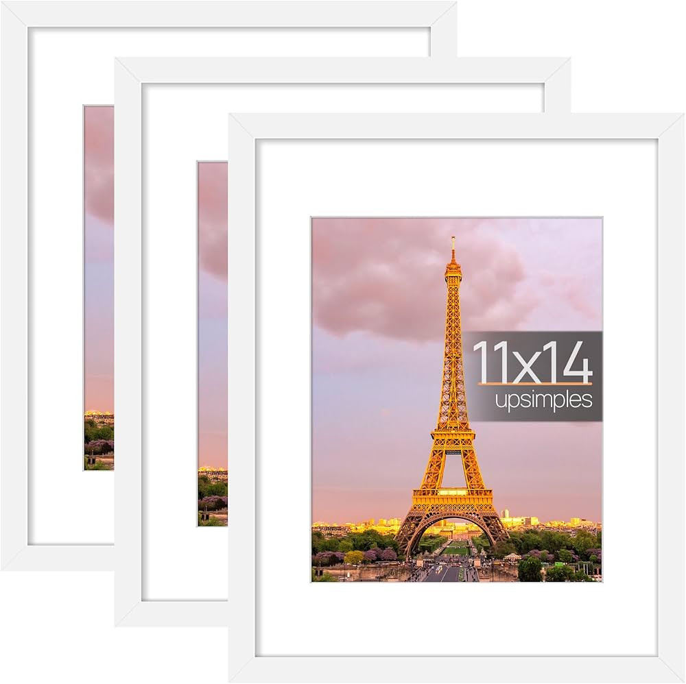 upsimples 11x14 Picture Frame Set of 3, Made of High Definition Glass for 8x10 with Mat or 11x14 ... | Amazon (US)
