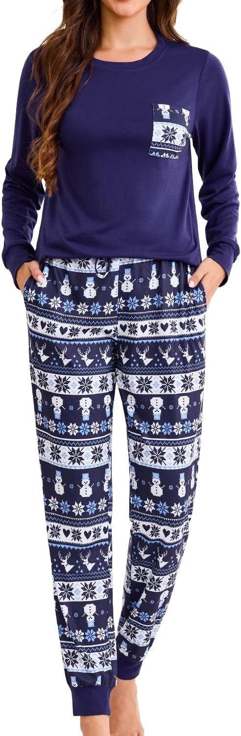 difficort Christmas Pajamas for Women Long Sleeve Pj Set Soft Sleepwear Plaid Pant with Pockets | Amazon (US)