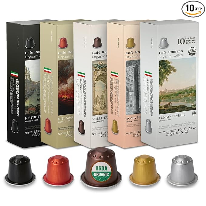 Organic USDA Café Romano Coffee Aluminum Espresso Pods For Nespresso Original Machine 100 Pack I... | Amazon (US)