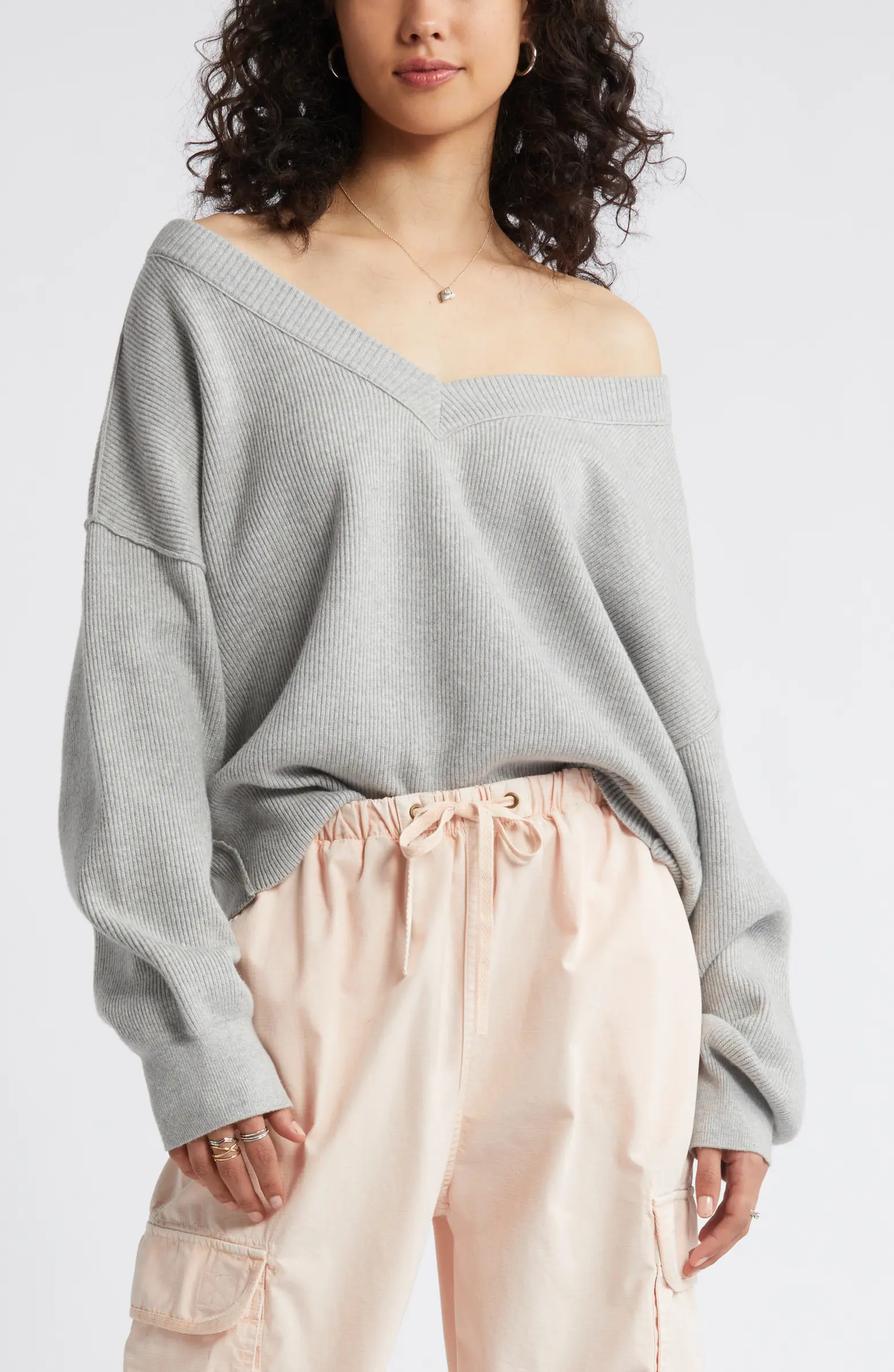 Seamed Oversize V-Neck Rib Sweater | Nordstrom