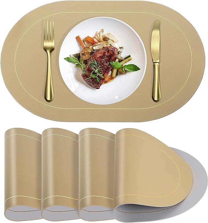 ANUNU Faux Leather Placemats Set of 4 - Double-Sided Color Oval Design Waterproof Table Mats Wash... | Amazon (US)