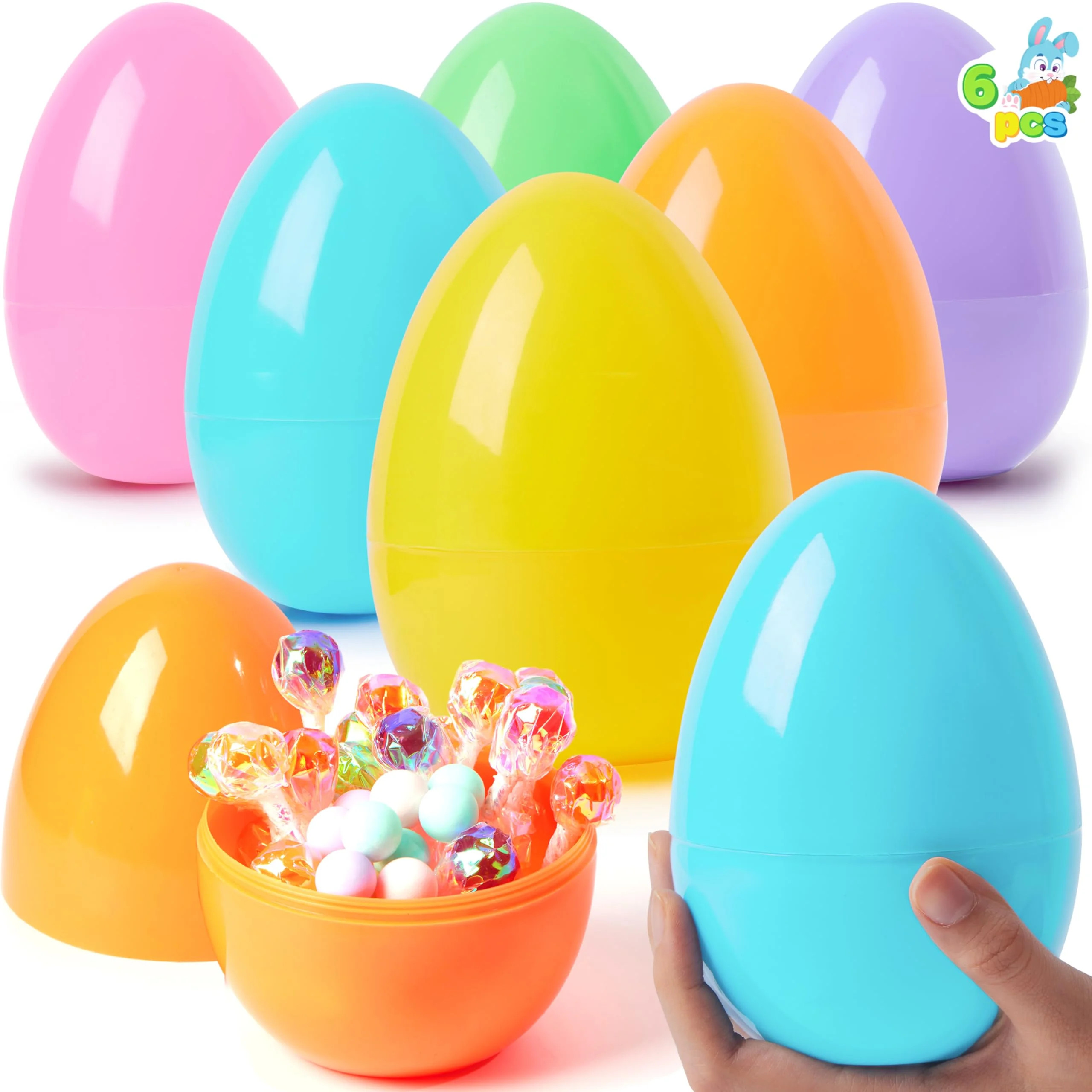 JOYFY 6 Pack Giant Pastel Easter Eggs, 6 Inch Plastic Eggs, Fillable Surprise Empty Eggs for East... | Walmart (US)