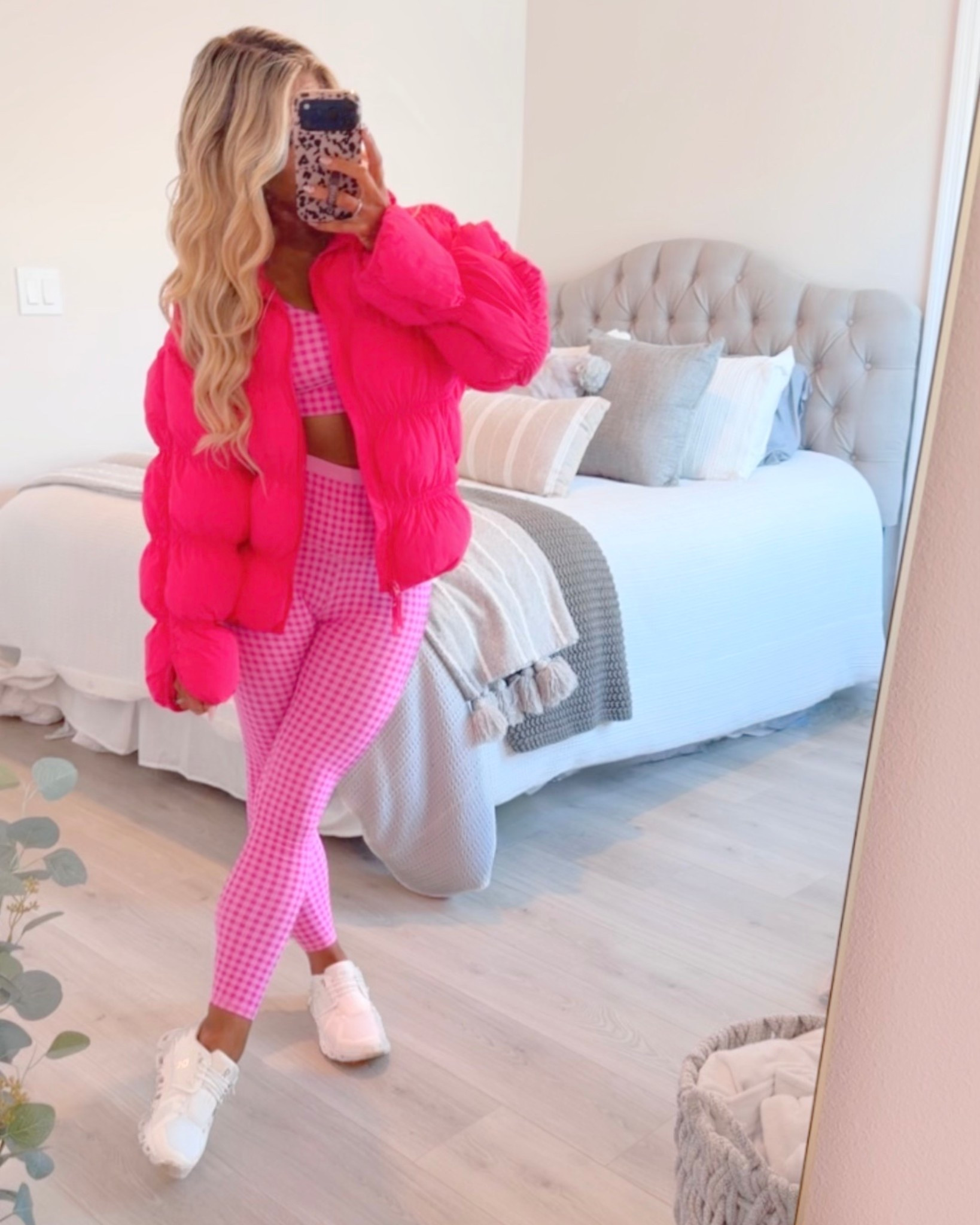 Trending Pink Gingham Activewear Set styled with a pink puffer jacket + white sneakers for a casual winter outfit, travel outfit, easy everyday outfit, or work out outfit!

Matching set, cozy set, athleisurewear outfit, highwaisted leggings outfit, sports bra, winter coat, winter jacket, statement jacket, puffer coat, pink set, pink outfit

#LTKActive #LTKootd #LTKTravel